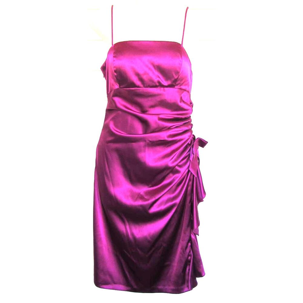💘DJ JAZ Fuchsia Pink Satin Square Neck Evening Dress